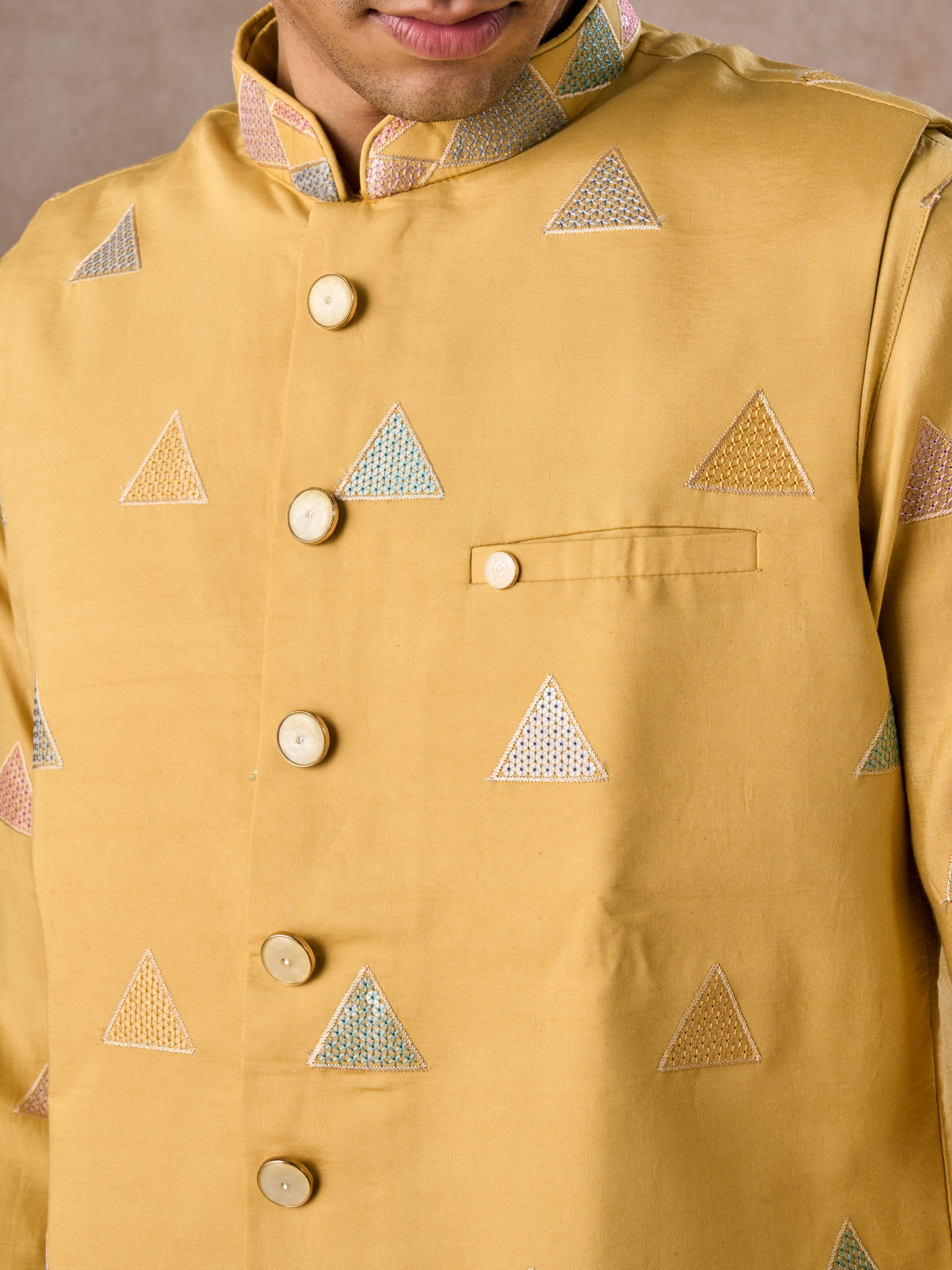 Manyavar Men Sun Kissed Yellow Kurta Jacket Set