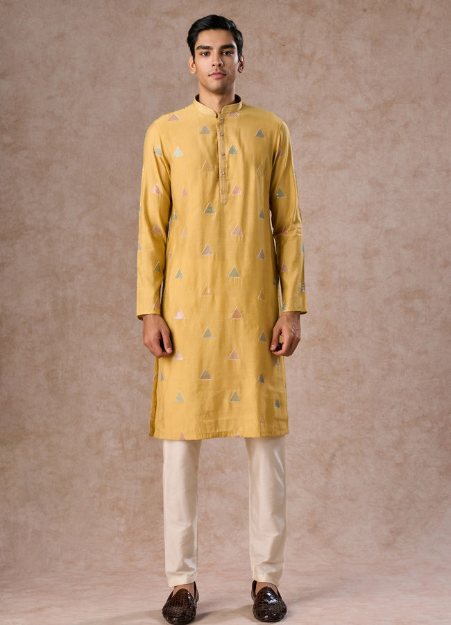 Manyavar Men Sun Kissed Yellow Kurta Jacket Set