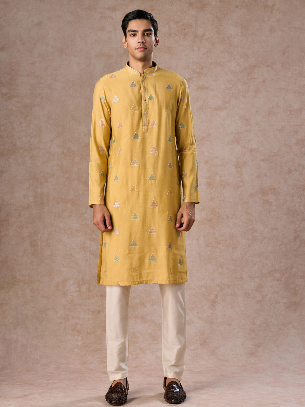Manyavar Men Sun Kissed Yellow Kurta Jacket Set