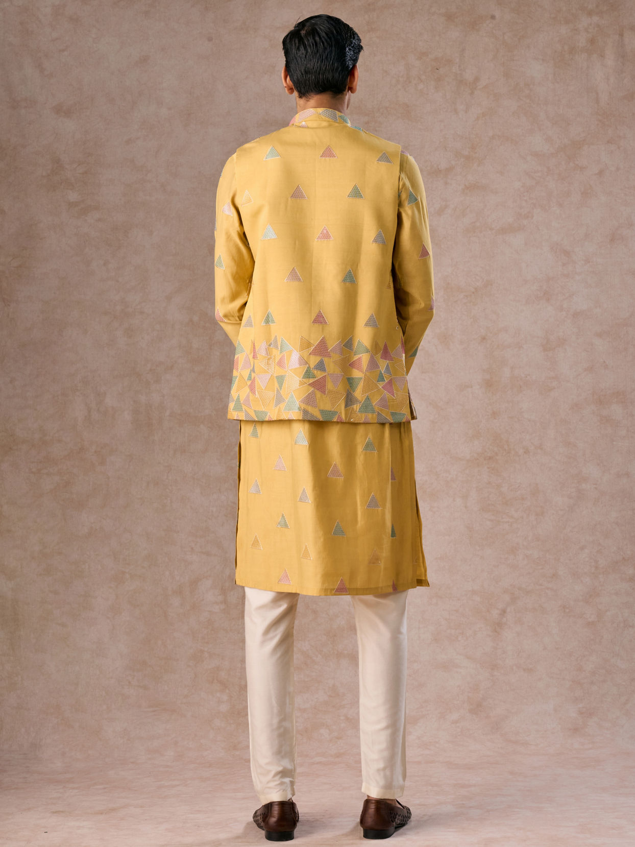 Manyavar Men Sun Kissed Yellow Kurta Jacket Set