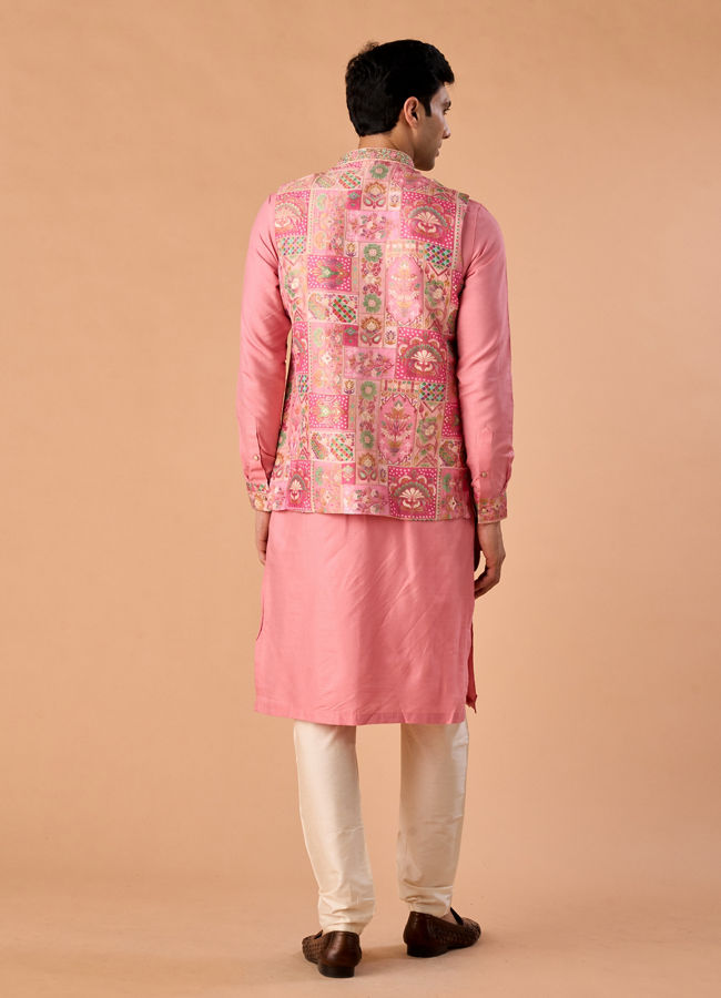 Manyavar Men Peach Elegance Kurta Jacket Set