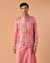 Manyavar Men Peach Elegance Kurta Jacket Set