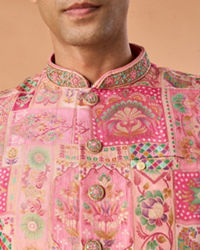 Manyavar Men Peach Elegance Kurta Jacket Set