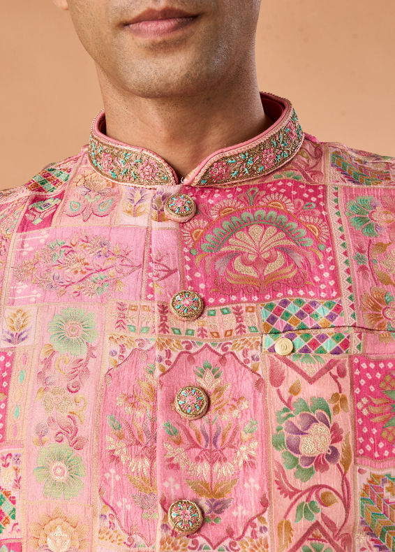 Manyavar Men Peach Elegance Kurta Jacket Set