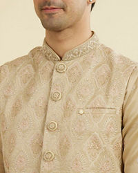 Manyavar Men Walnut Satin Kurta Jacket Set