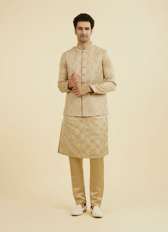 Manyavar Men Walnut Satin Kurta Jacket Set