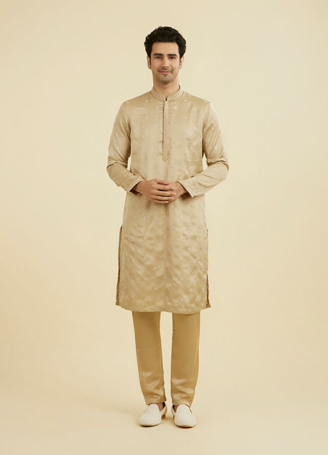 Manyavar Men Walnut Satin Kurta Jacket Set