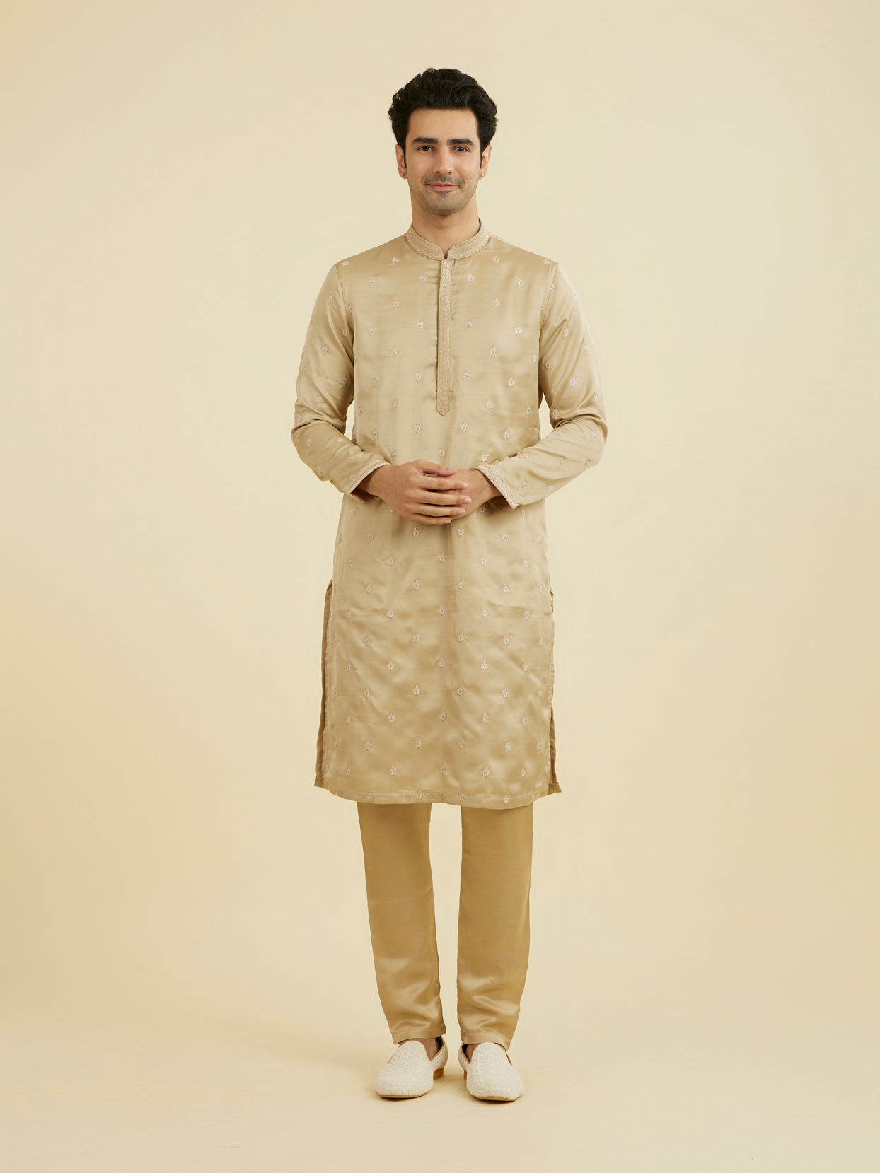 Manyavar Men Walnut Satin Kurta Jacket Set