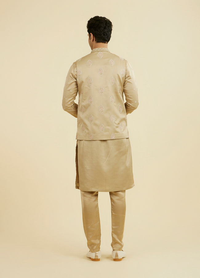 Manyavar Men Walnut Satin Kurta Jacket Set