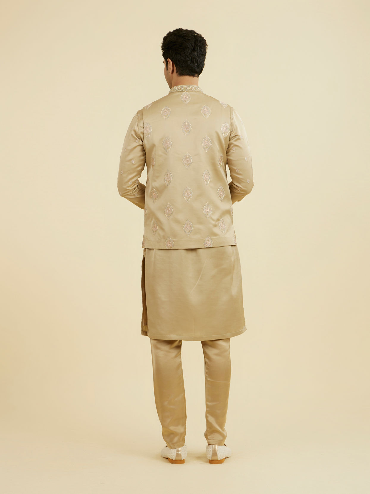 Manyavar Men Walnut Satin Kurta Jacket Set