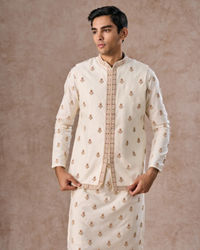Manyavar Men Elegant Cream Kurta Jacket Set