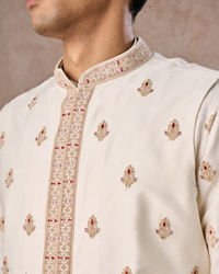 Manyavar Men Elegant Cream Kurta Jacket Set