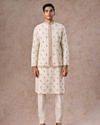 Manyavar Men Elegant Cream Kurta Jacket Set