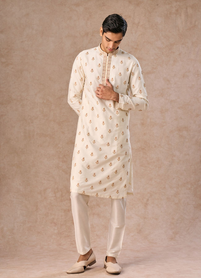 Manyavar Men Elegant Cream Kurta Jacket Set
