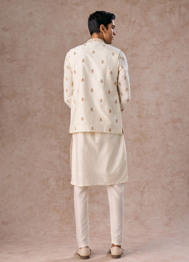 Manyavar Men Elegant Cream Kurta Jacket Set
