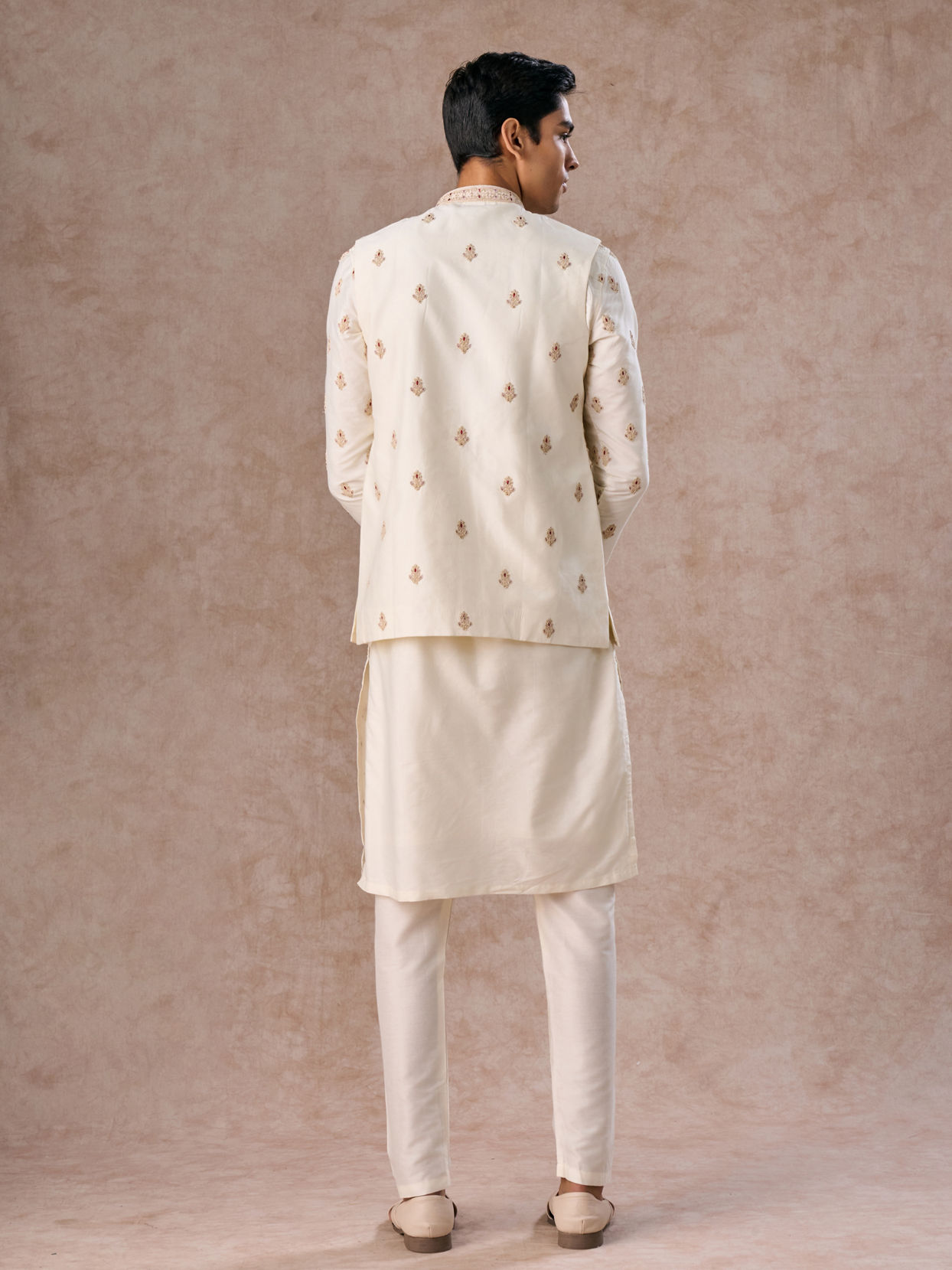 Manyavar Men Elegant Cream Kurta Jacket Set