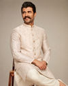 Manyavar Men Elegant Cream Kurta Jacket Set
