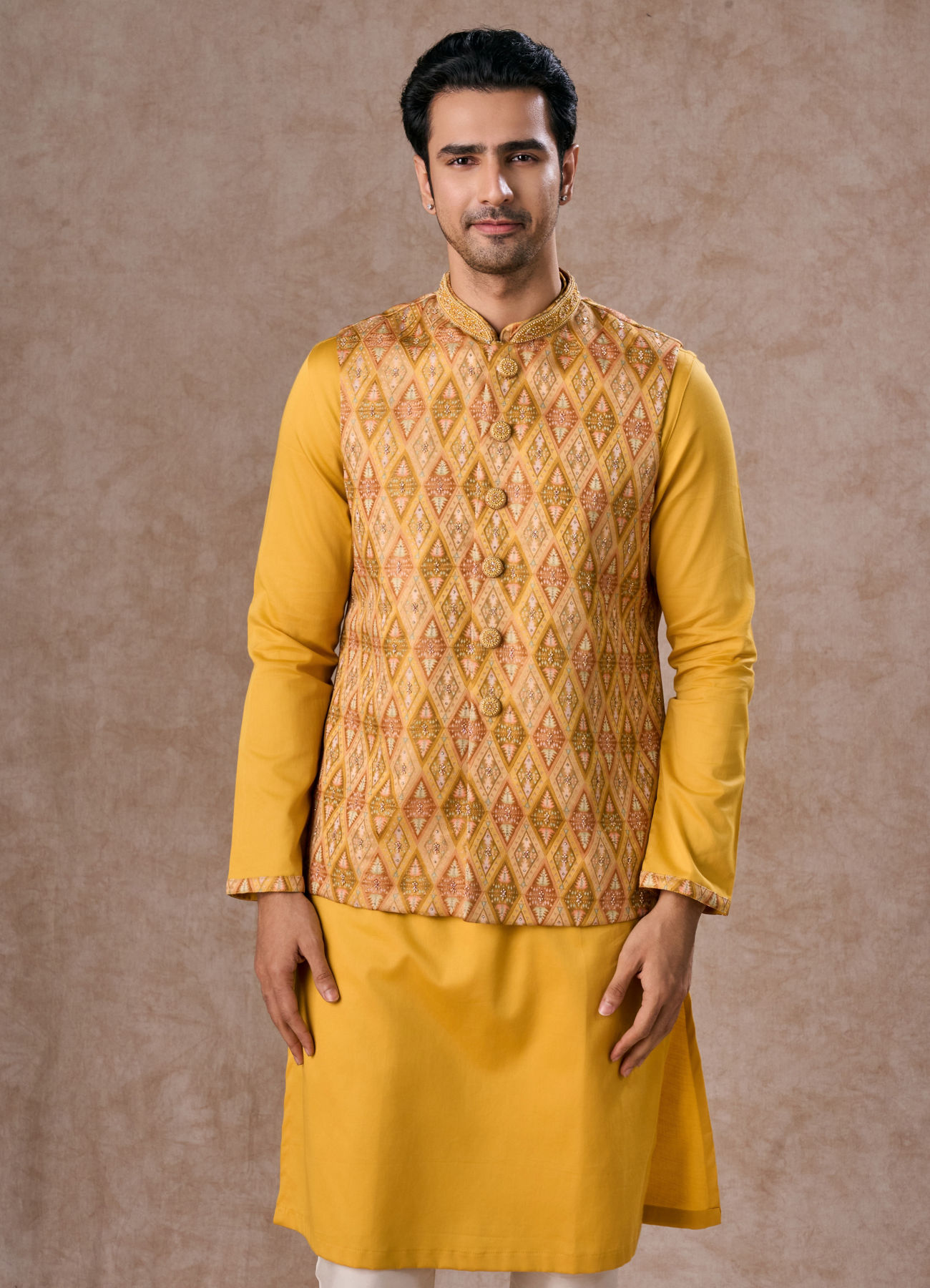 Manyavar Men Yellow Radiance Kurta Jacket Set