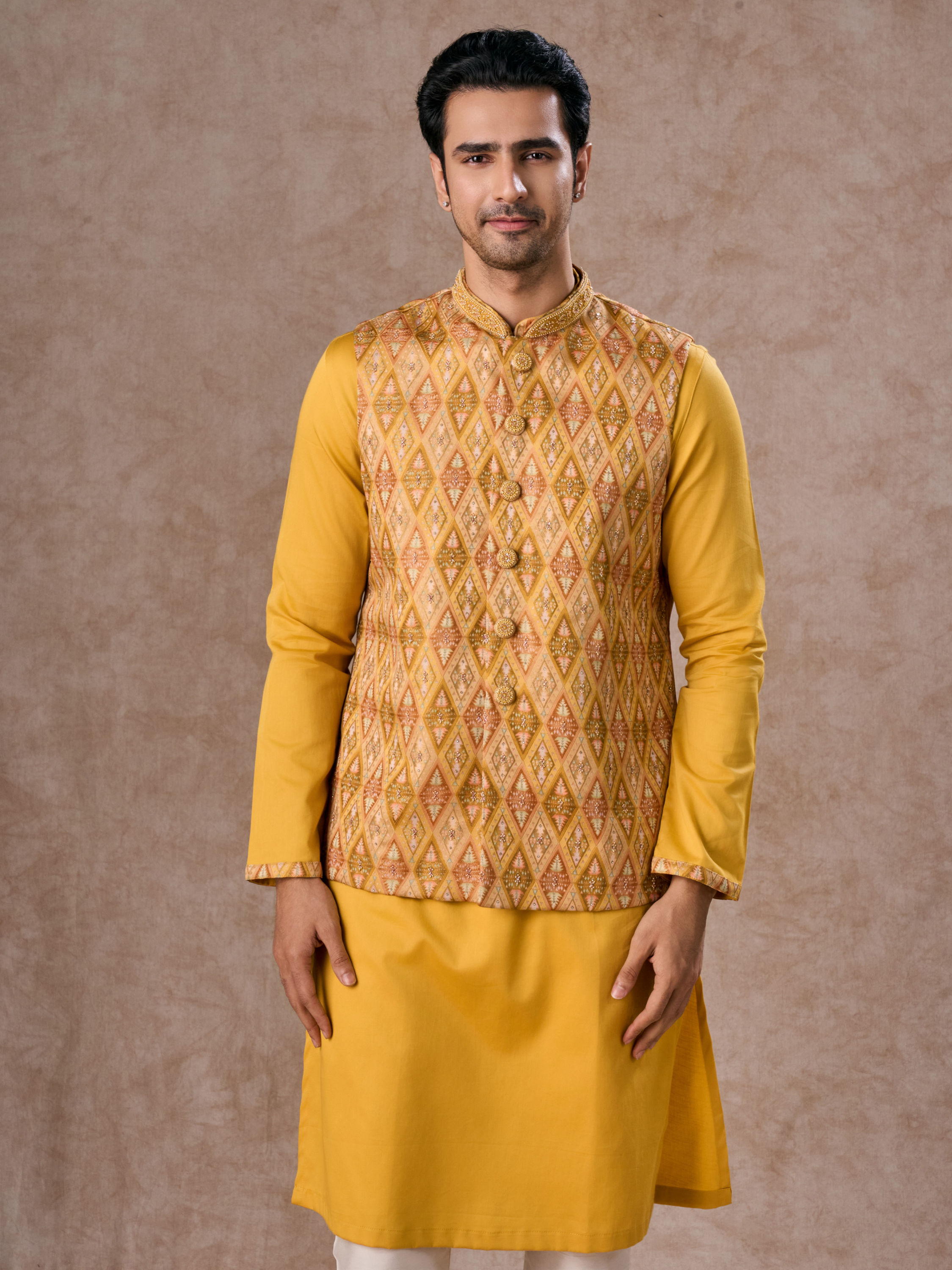 Manyavar Men Yellow Radiance Kurta Jacket Set