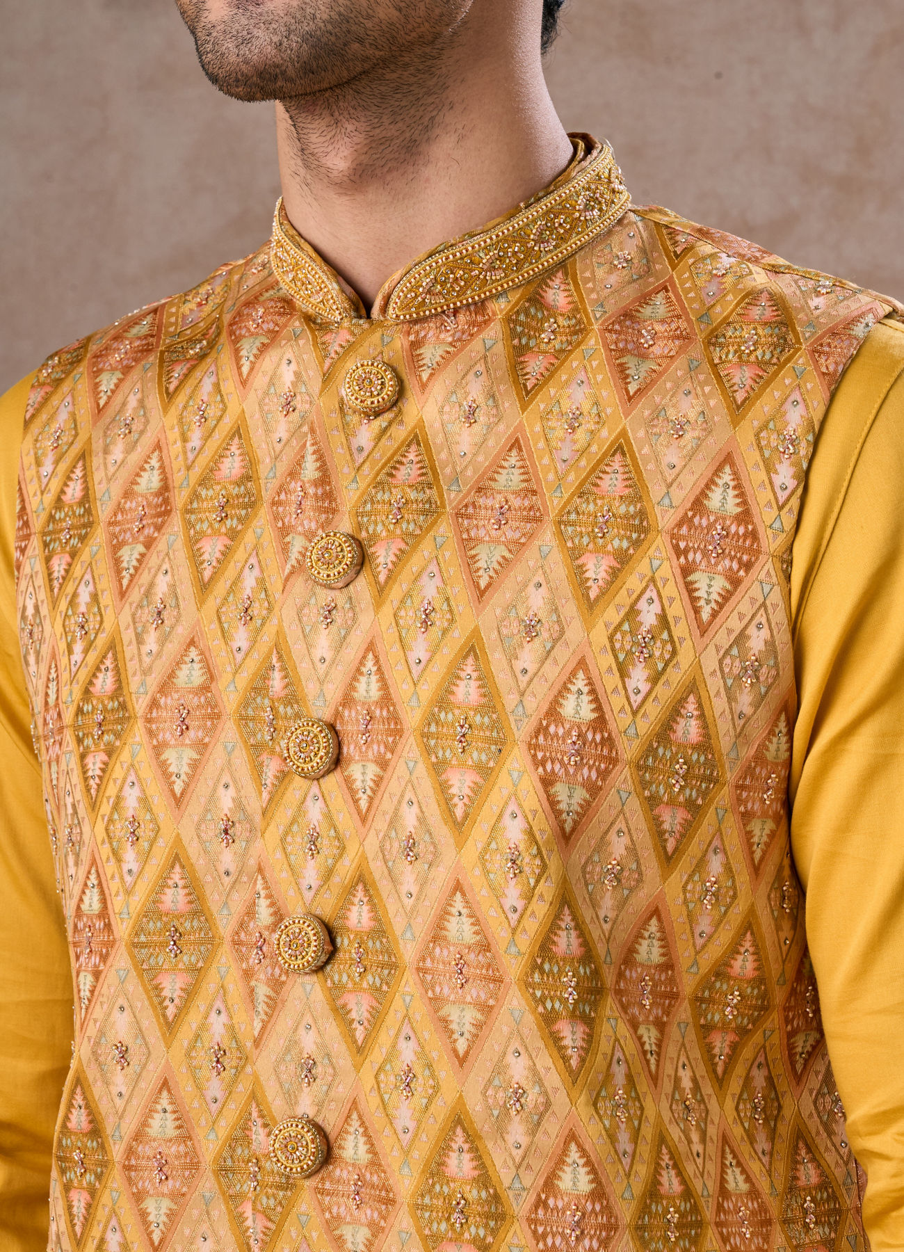 Manyavar Men Yellow Radiance Kurta Jacket Set
