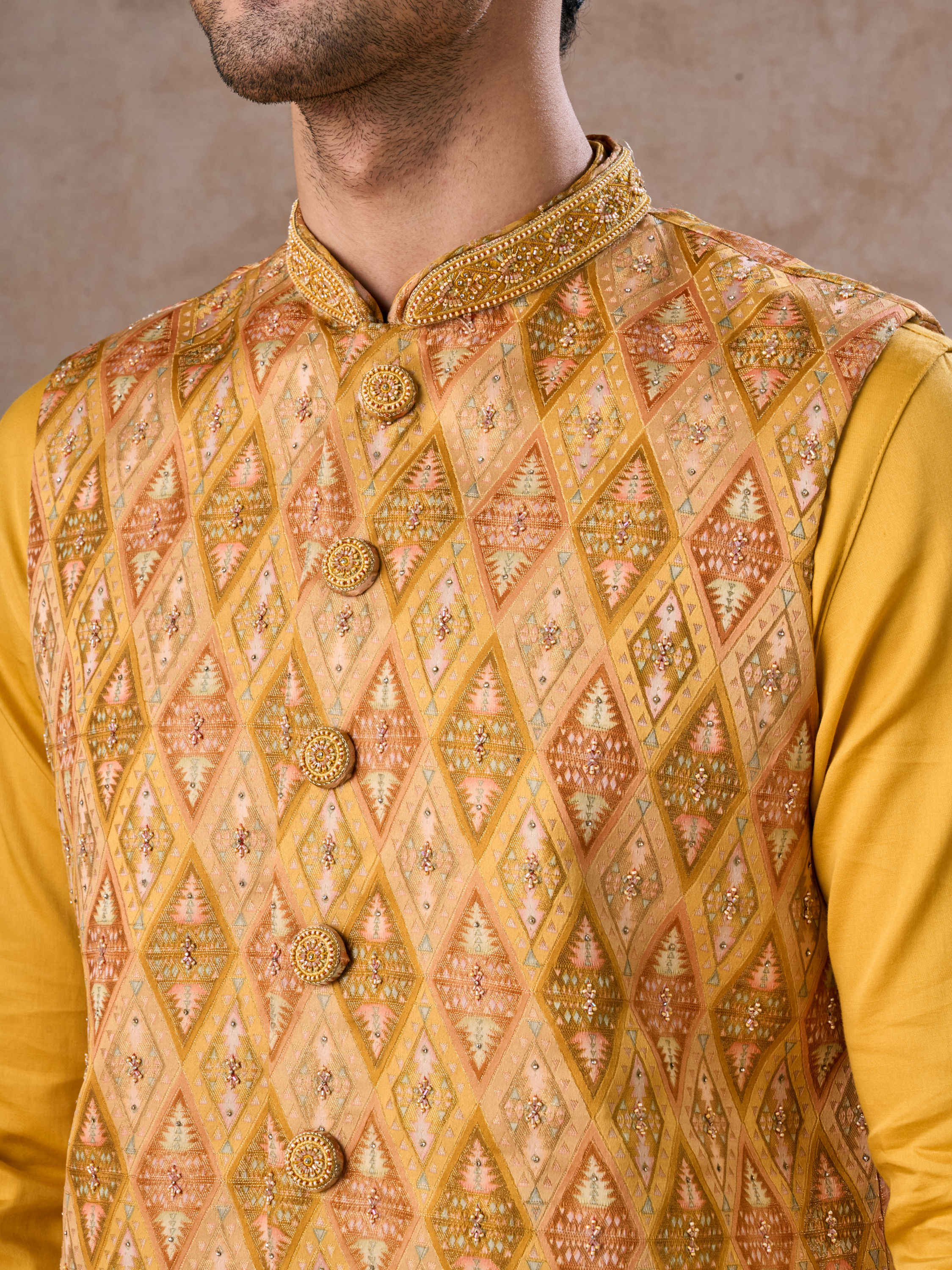 Manyavar Men Yellow Radiance Kurta Jacket Set