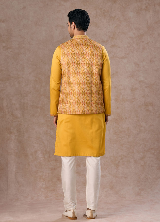 Manyavar Men Yellow Radiance Kurta Jacket Set
