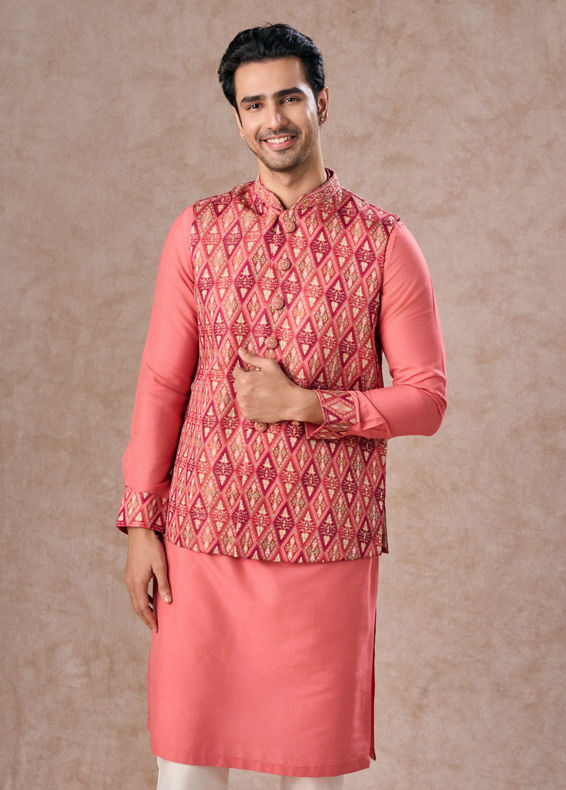Manyavar Men Coral Elegance Kurta Jacket Set