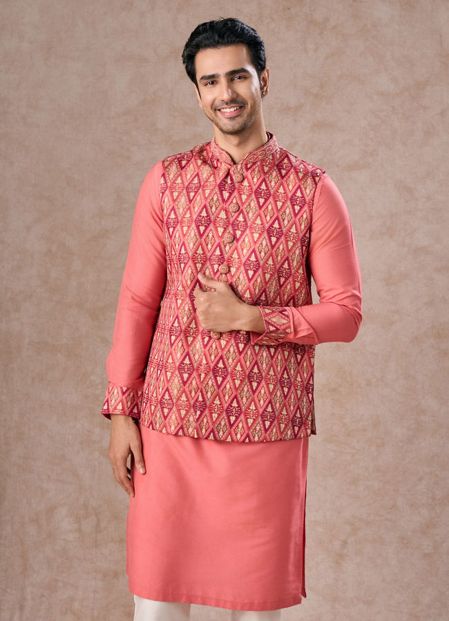 Manyavar Men Coral Elegance Kurta Jacket Set