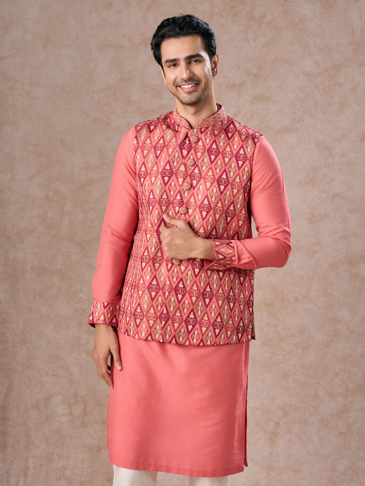 Manyavar Men Coral Elegance Kurta Jacket Set