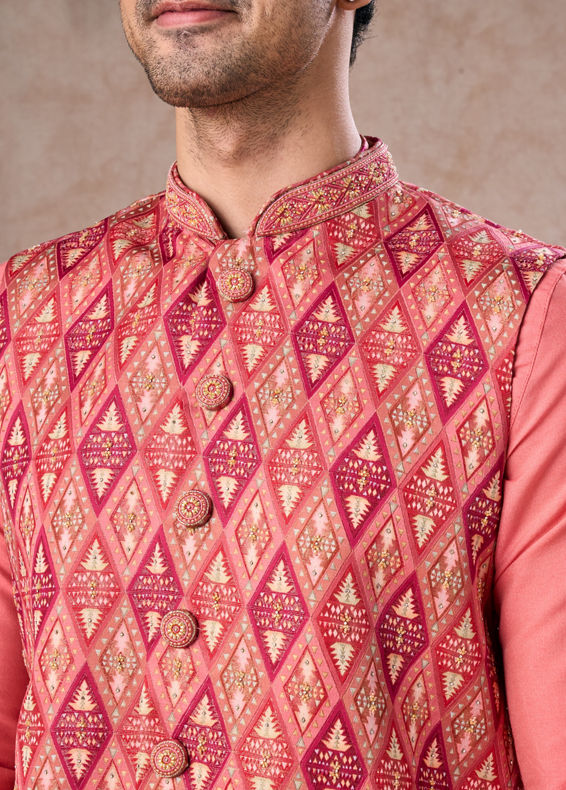 Manyavar Men Coral Elegance Kurta Jacket Set