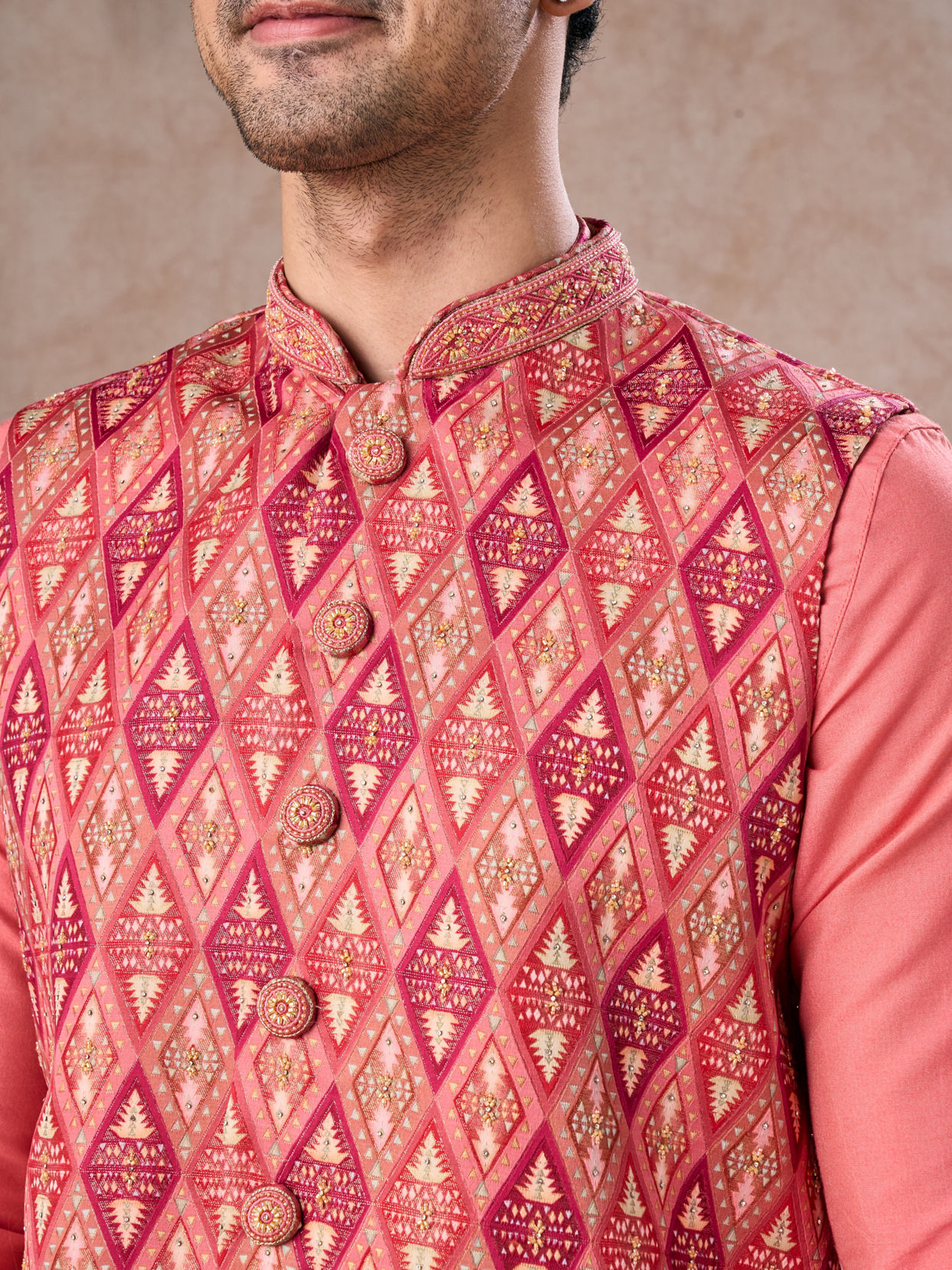 Manyavar Men Coral Elegance Kurta Jacket Set