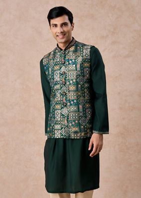 Manyavar Men Emerald Elegance Kurta Jacket Set