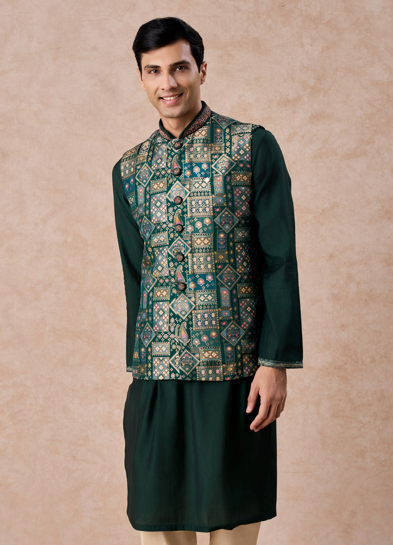 Manyavar Men Emerald Elegance Kurta Jacket Set