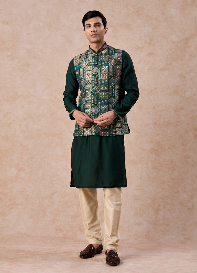 Manyavar Men Emerald Elegance Kurta Jacket Set