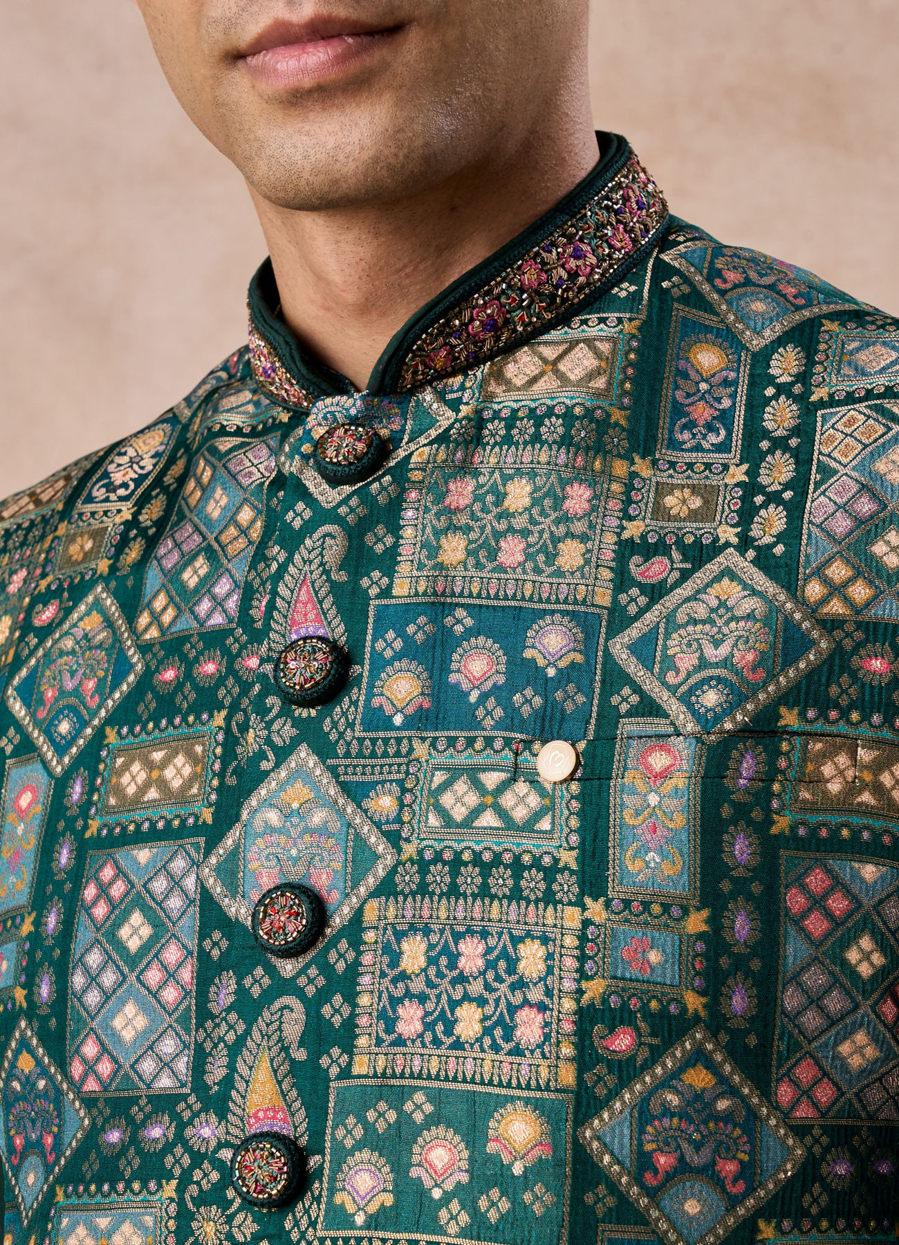 Manyavar Men Emerald Elegance Kurta Jacket Set