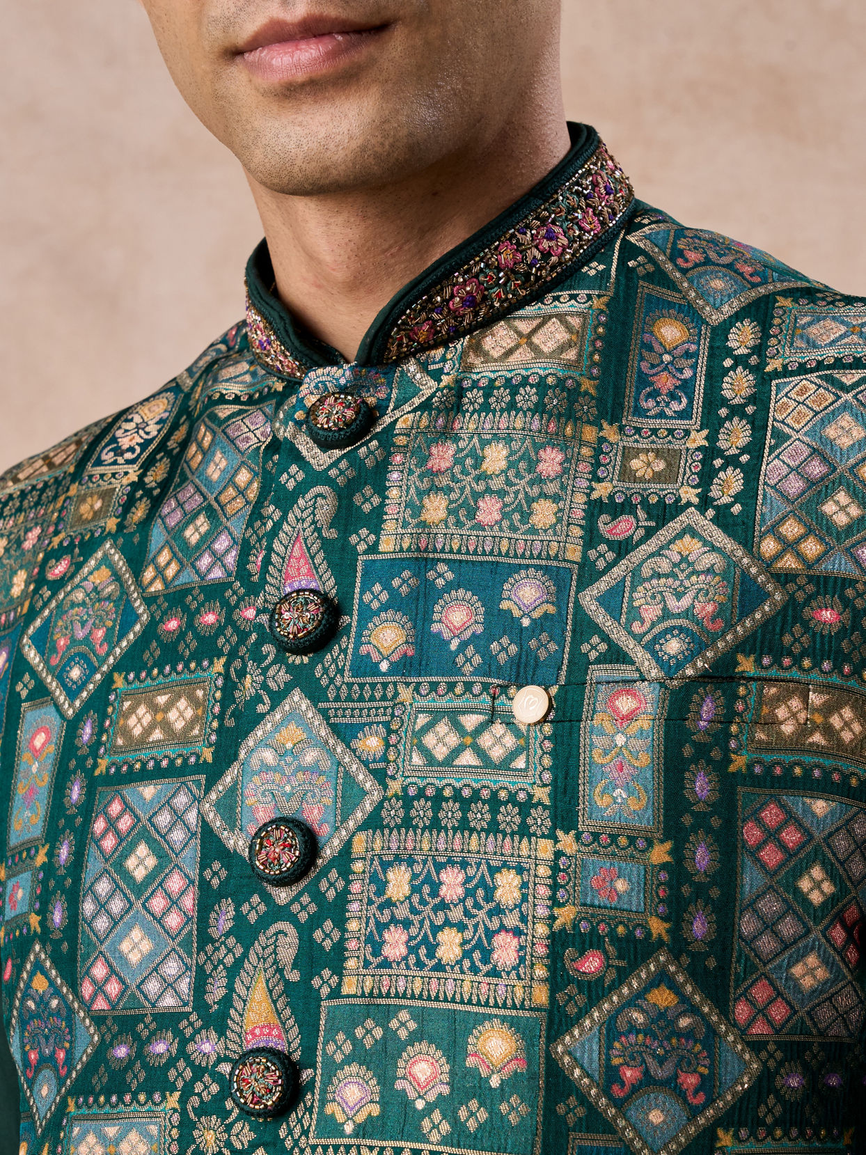 Manyavar Men Emerald Elegance Kurta Jacket Set