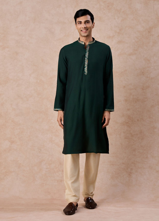 Manyavar Men Emerald Elegance Kurta Jacket Set