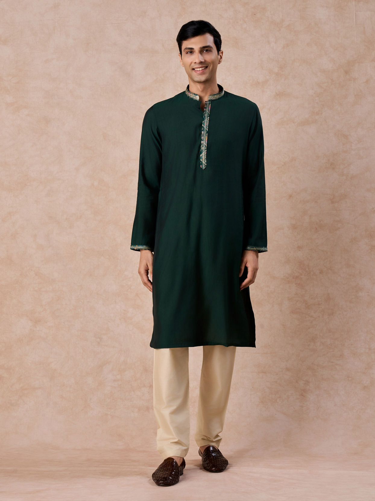 Manyavar Men Emerald Elegance Kurta Jacket Set
