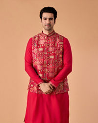 Manyavar Men Rani Pink Kurta Jacket Set