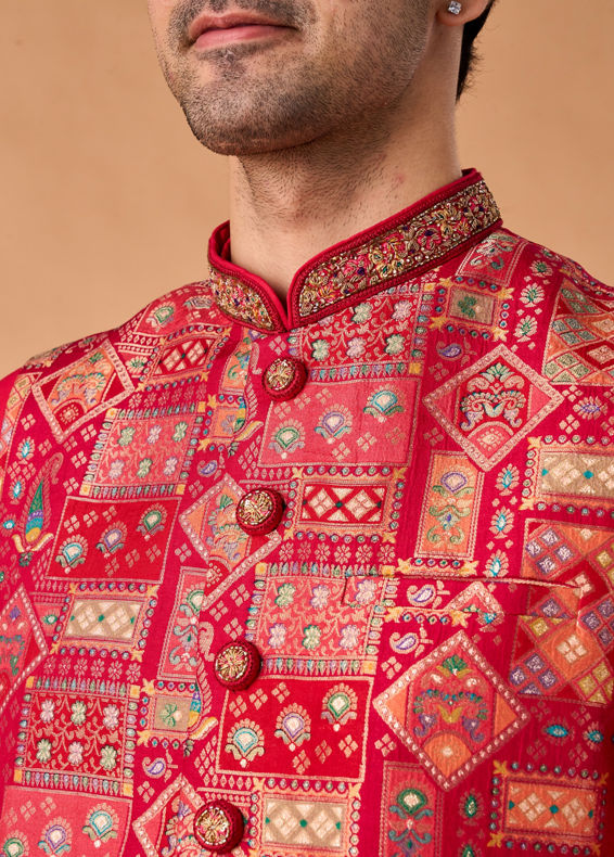 Manyavar Men Rani Pink Kurta Jacket Set