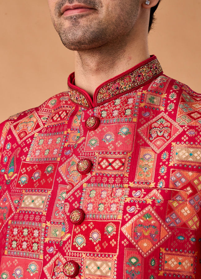 Manyavar Men Rani Pink Kurta Jacket Set