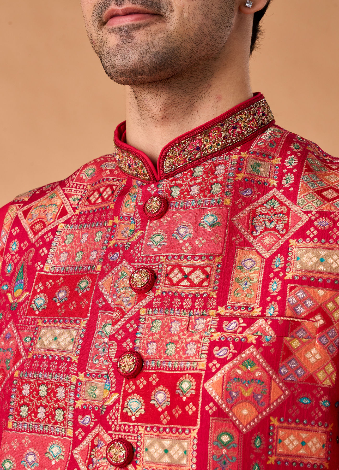 Manyavar Men Rani Pink Kurta Jacket Set