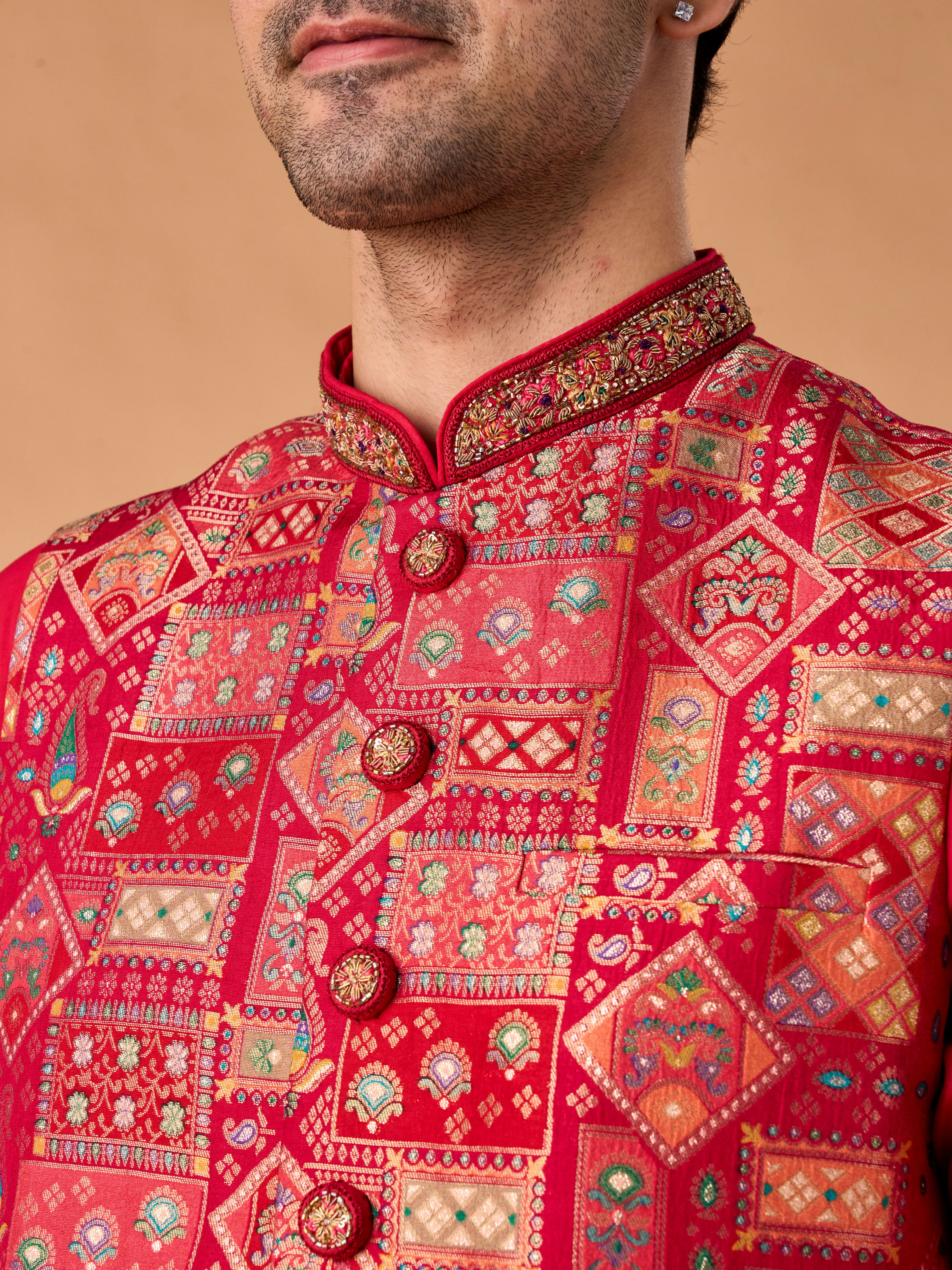 Manyavar Men Rani Pink Kurta Jacket Set