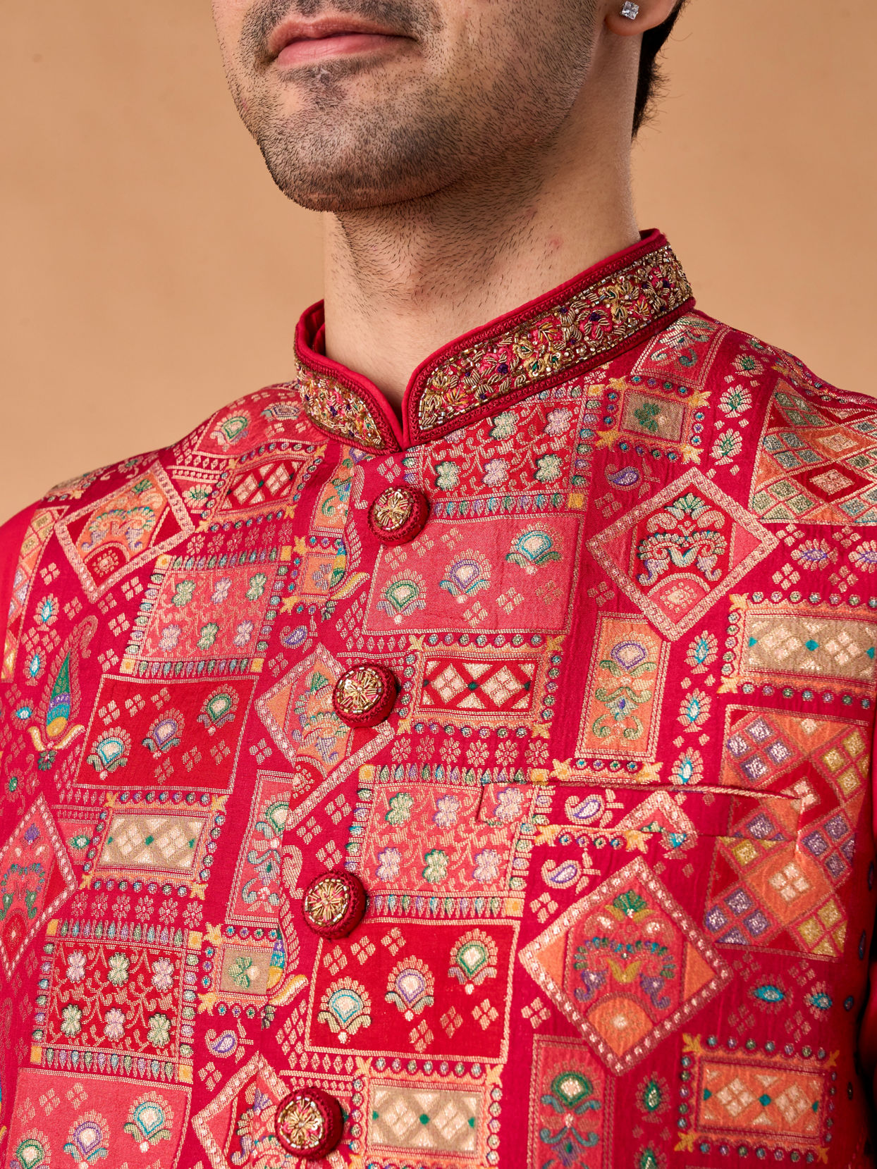 Manyavar Men Rani Pink Kurta Jacket Set