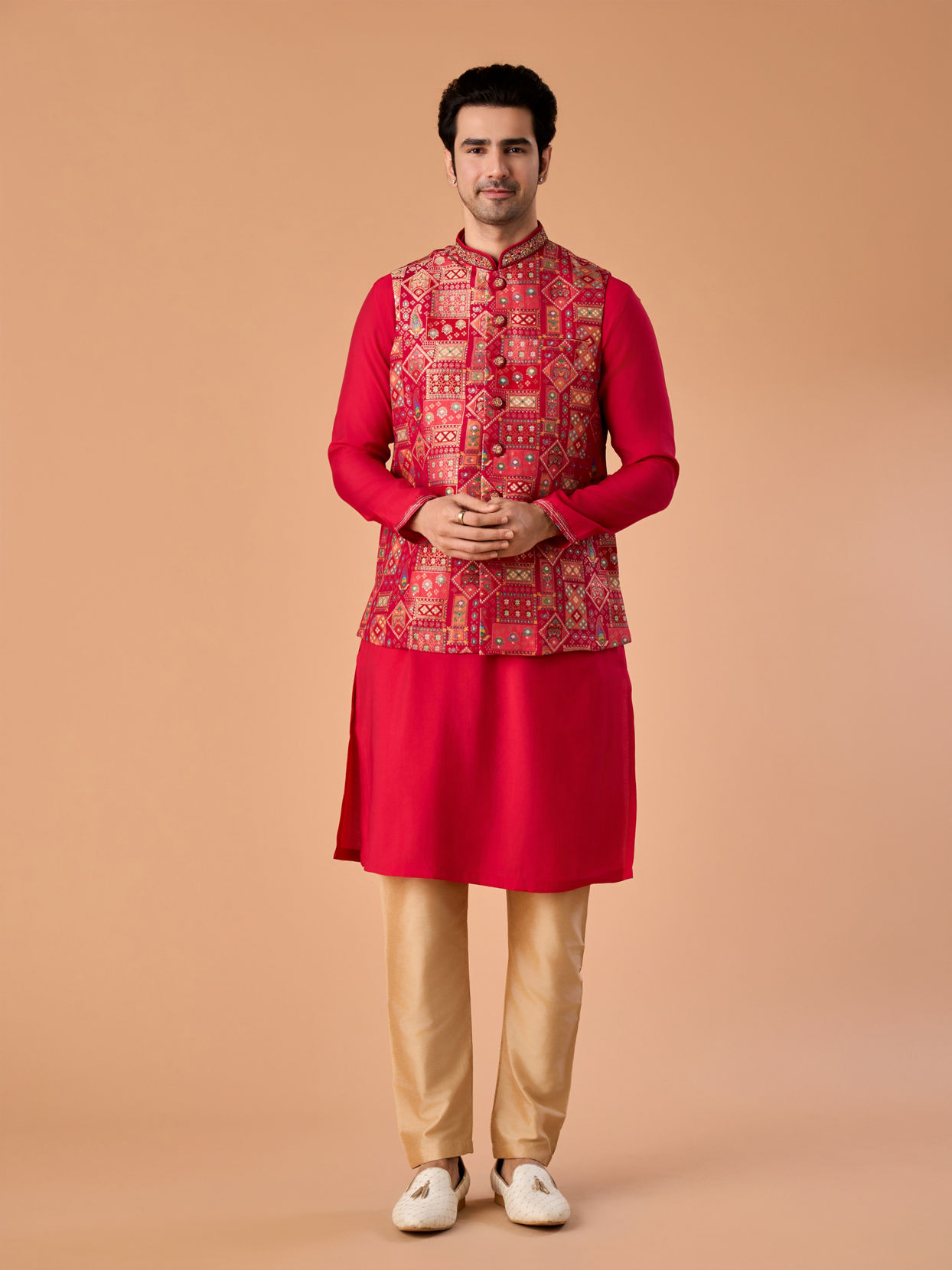 Manyavar Men Rani Pink Kurta Jacket Set