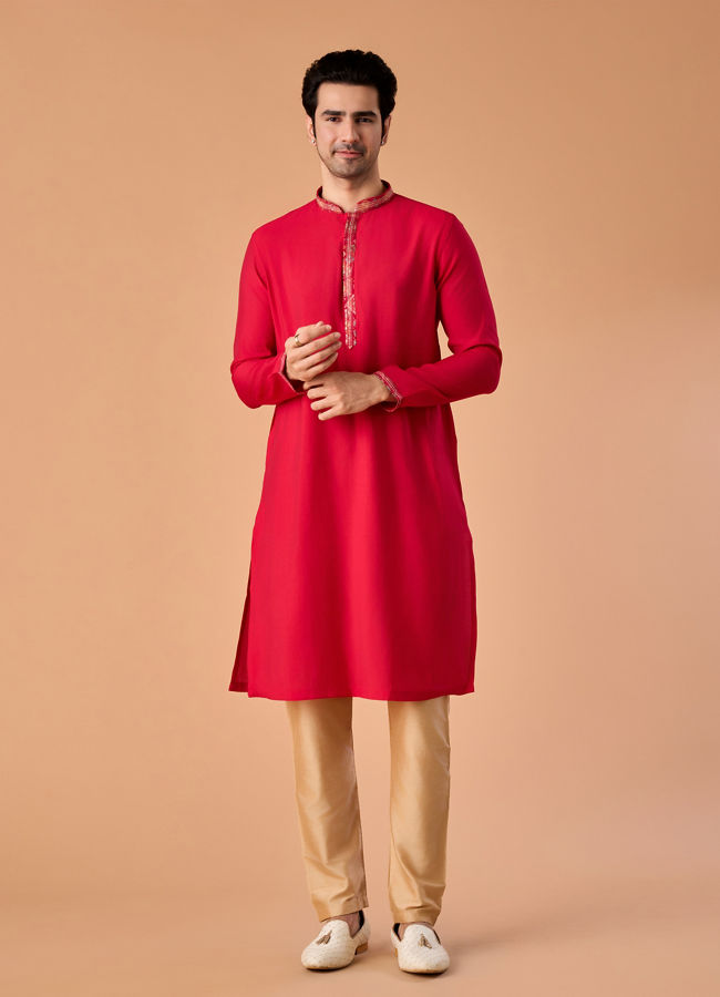Manyavar Men Rani Pink Kurta Jacket Set