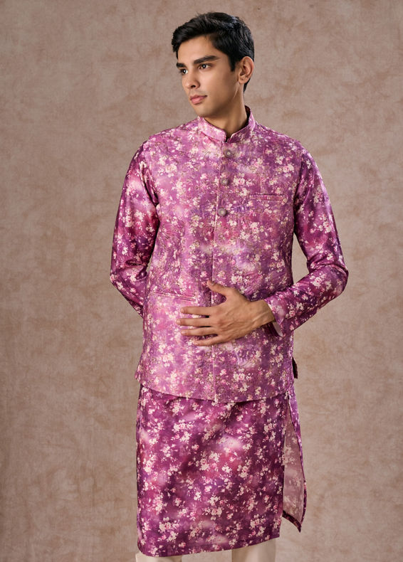 Manyavar Men Purple Enthralling Kurta Jacket Set