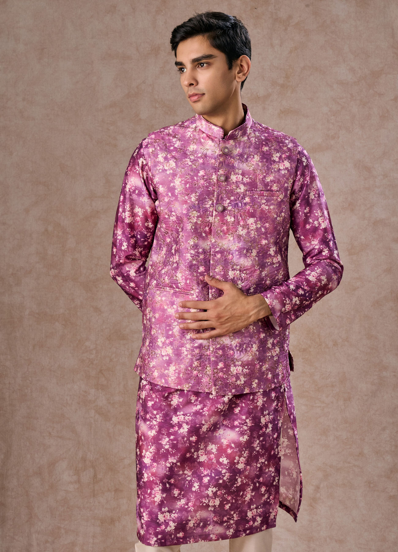 Manyavar Men Purple Enthralling Kurta Jacket Set