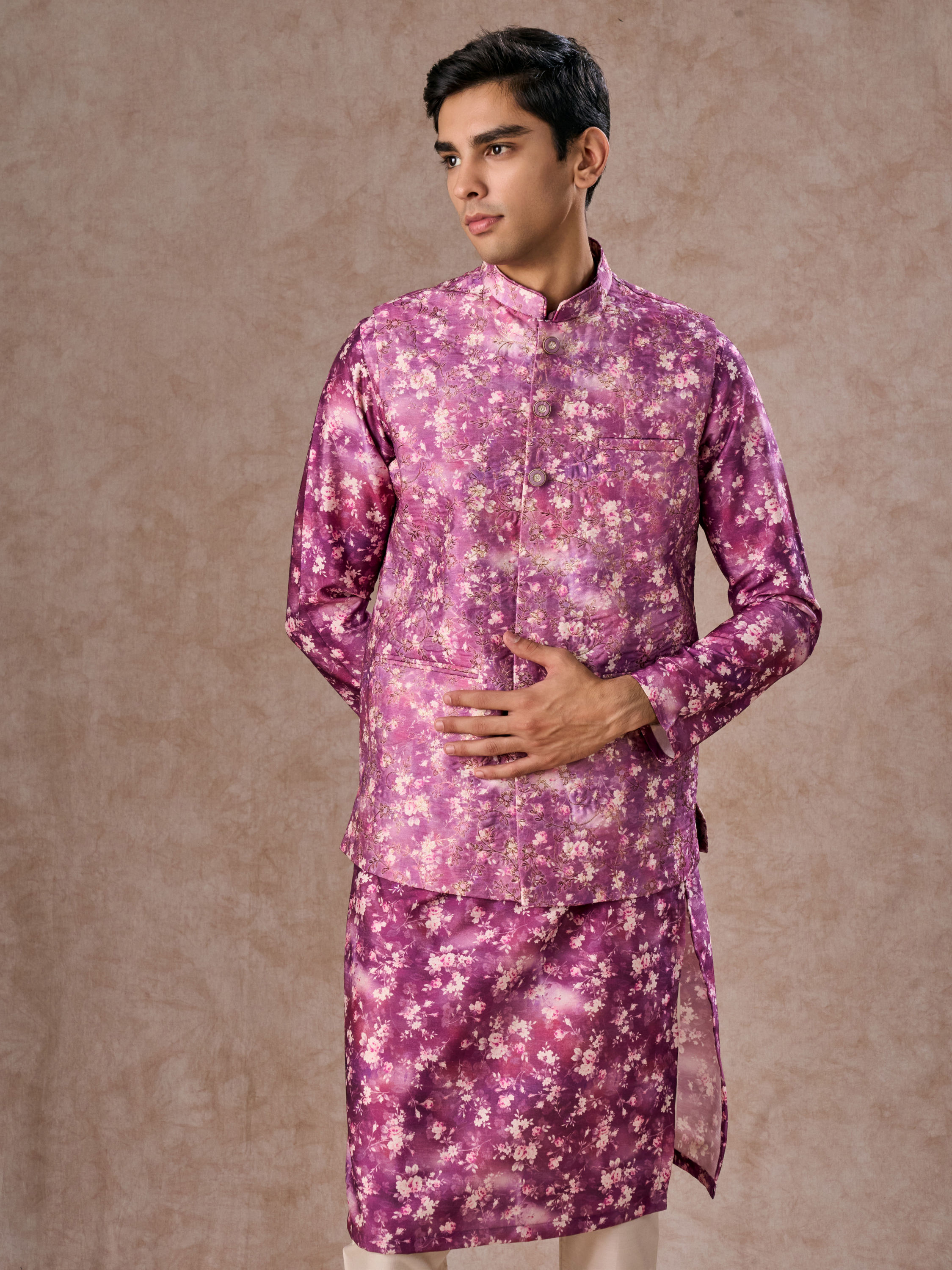 Manyavar Men Purple Enthralling Kurta Jacket Set
