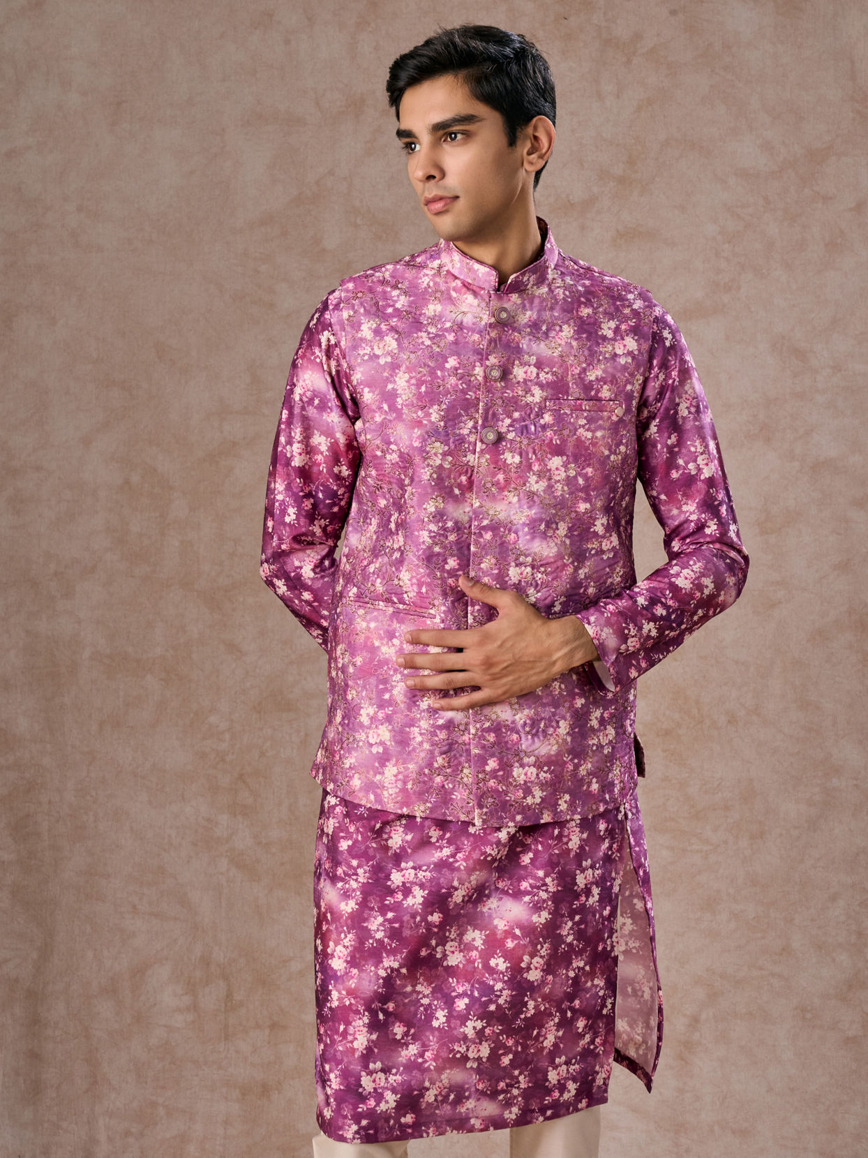Manyavar Men Purple Enthralling Kurta Jacket Set